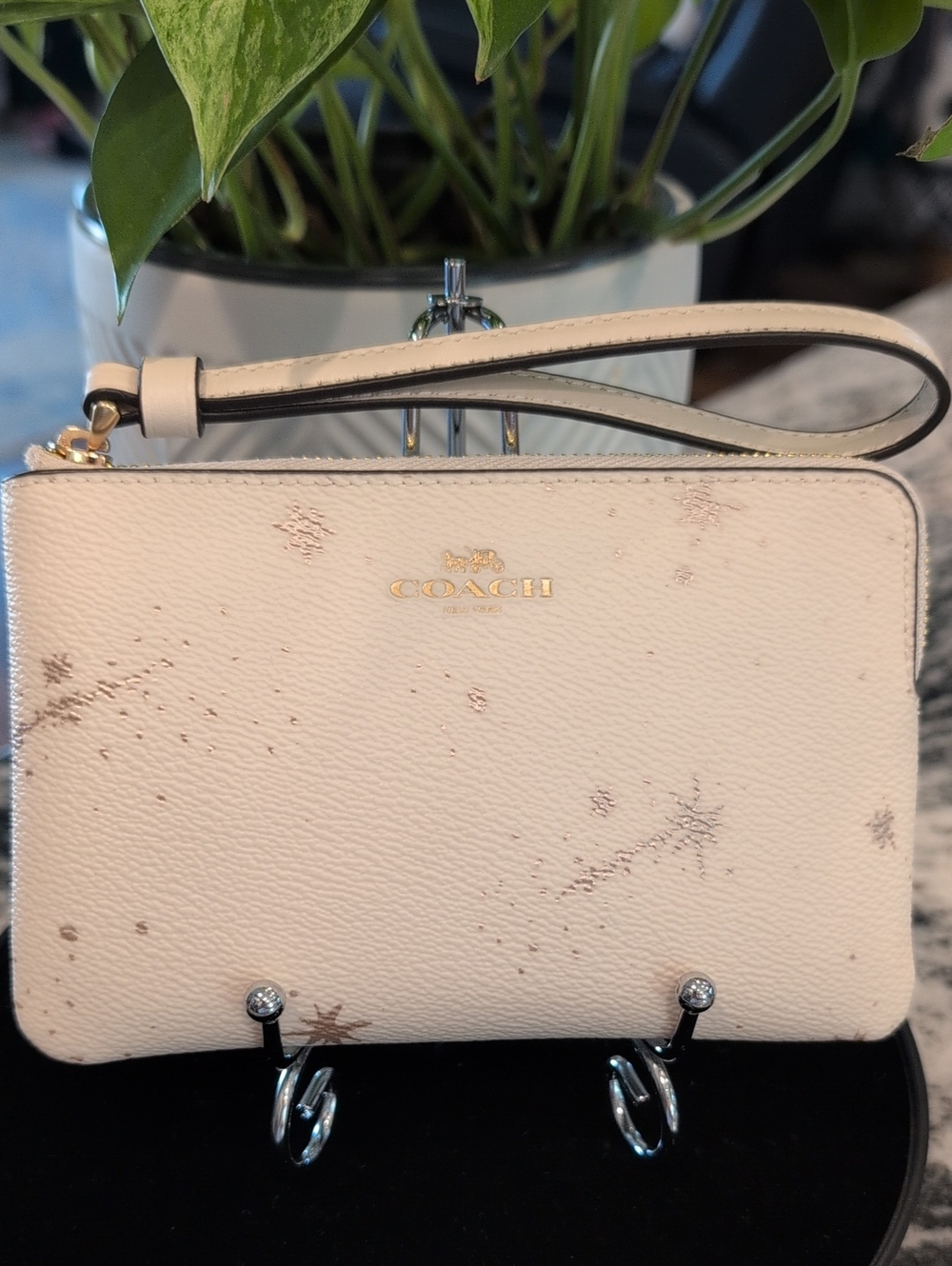 Coach Pebble Leather Wristlet with Metallic Shooting Stars